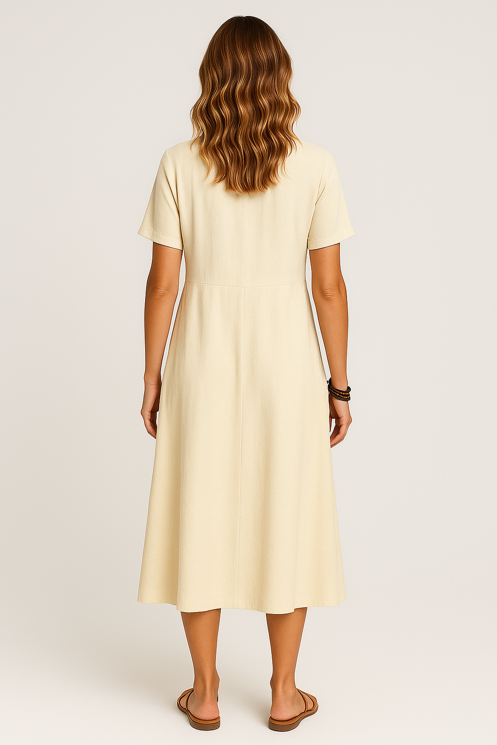 Vestido Giulia Midi  Manga Curta Corte Amplo Decote Redondo