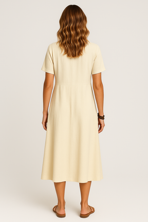 Vestido Giulia Midi  Manga Curta Corte Amplo Decote Redondo