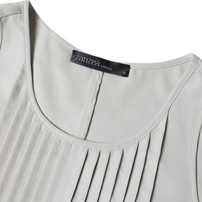 Vestido Eloá Midi sem Mangas Pregas no Decote e Bolsos Frontais