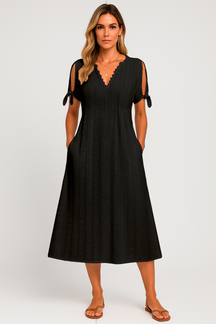 Vestido Zoe  Midi em Lese com Botões no Decote