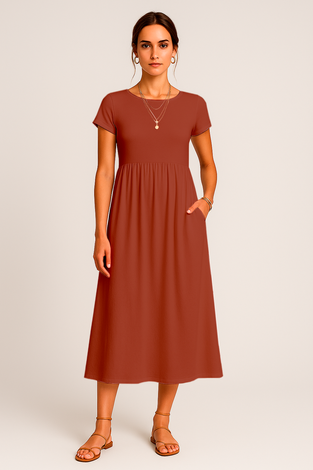 Vestido Alice  Midi e Manga Curta