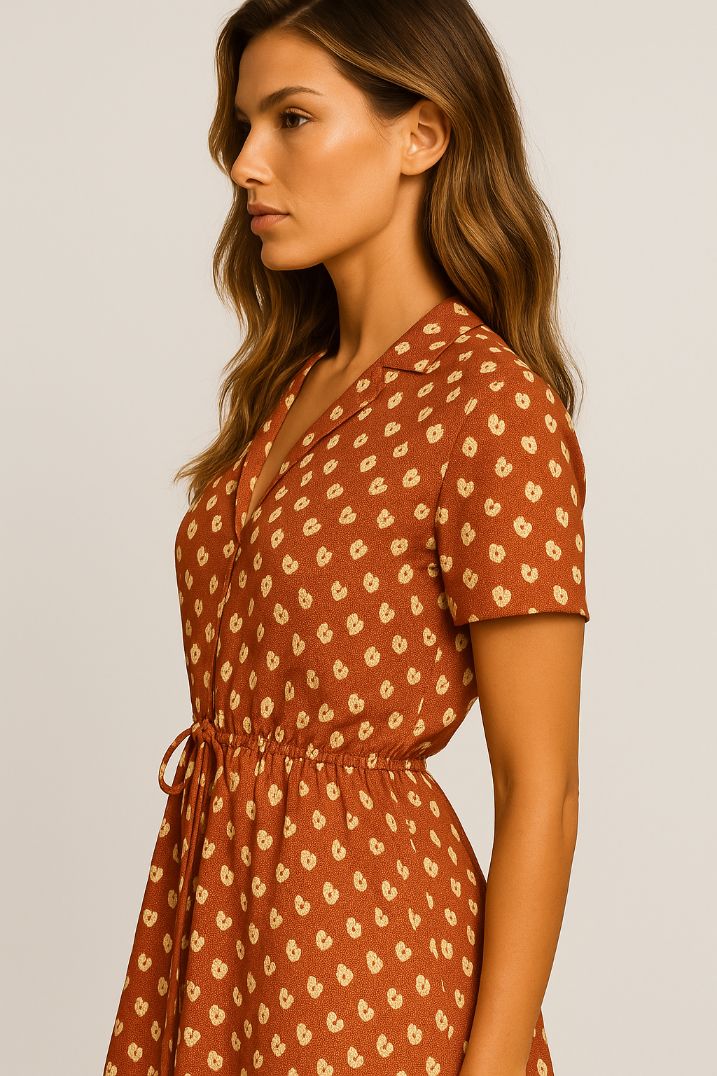 Vestido Helena Midi Manga Curta e Decote V