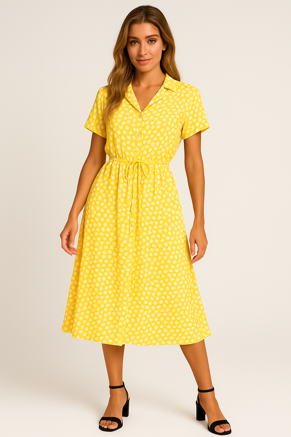 Vestido Helena Midi Manga Curta e Decote V