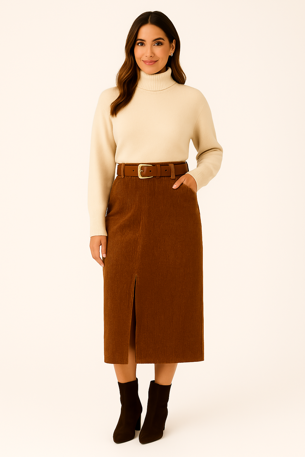 Saia Megyn Mid em Veludo cotelê